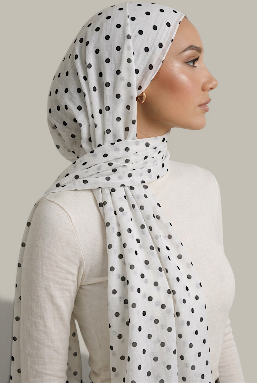 Polka Dot Printed Modal Hijab Scarf - 2 Colors