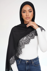 Lace Trim Modal Lace Hijab Scarf - 7 Colors